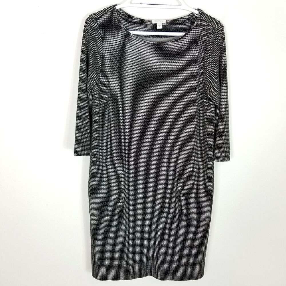 J.Jill Women Ponte Sheath Dress Sz M Printed Short 1/2 Sleeve Office Casual